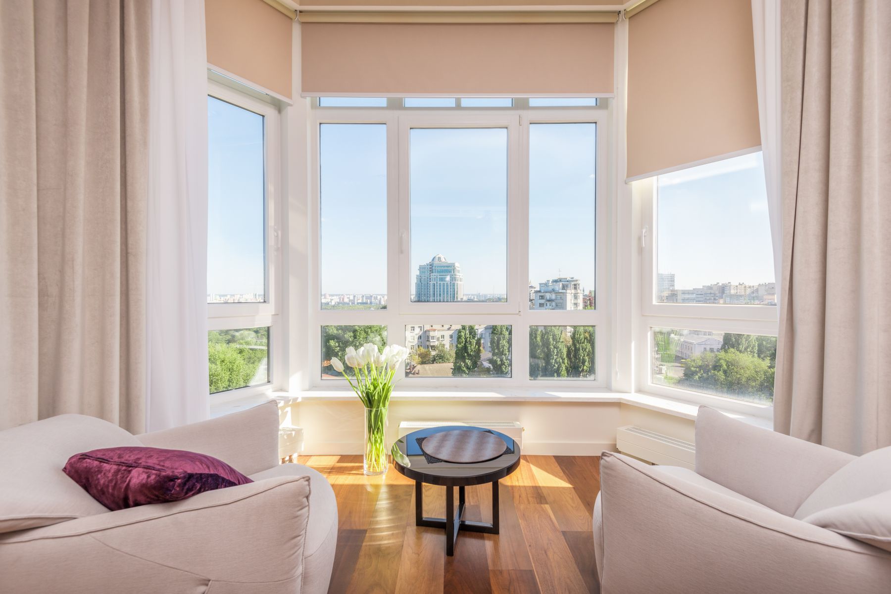 Natural light fills a calm, open living space